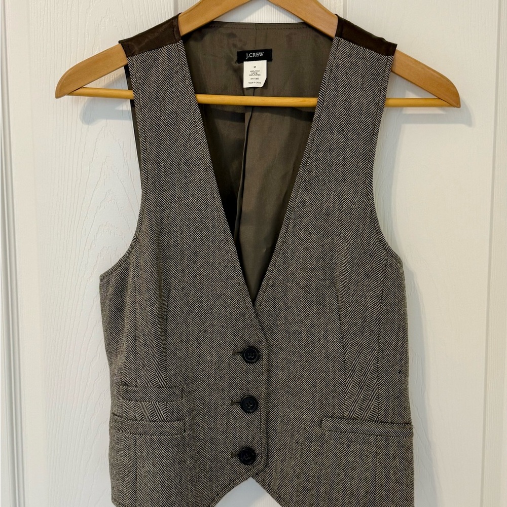 J.Crew Gray Herringbone Wool Vest